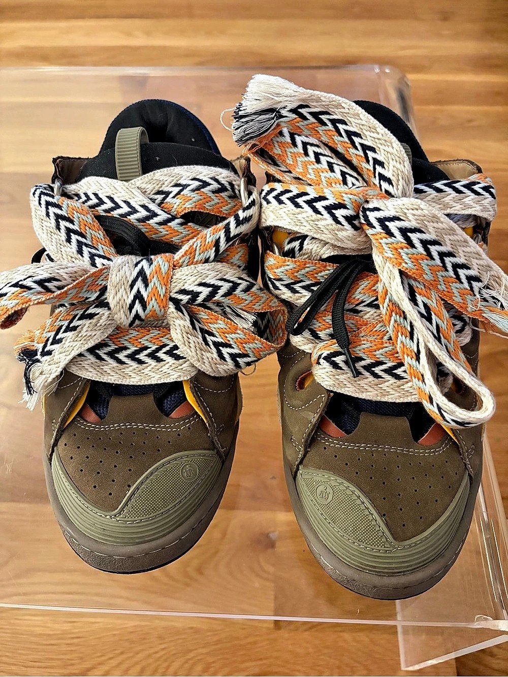 Lanvin Curb Sneakers in Brown & Navy